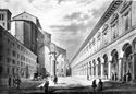 La piazza della Pace (dal 1871 piazza Galvani) in un disegno del XIX secolo: Bologna