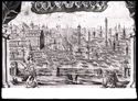 Panorama di Bologna: miniatura in Insignia degli anziani e dei gonfalonieri di giustizia del Comune di Bologna, volume XI, cc. 79b - 80a, gennaio-febbraio 1703: Archivio di stato di Bologna
