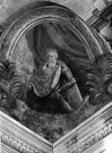 Affresco con san Budimiro re illirico: collegio artistico Venturoli, ovale nell'angolo del soffitto del refettorio: Bologna