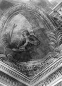 Affresco con sant'Ivano figlio di Budimiro re illirico: collegio artistico Venturoli, ovale nell'angolo del soffitto del refettorio: Bologna