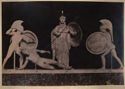 Statuette in marmo pario raffiguranti Atena che assiste alla lotta tra greci e romani sul corpo di Patroclo: secondo frontone occidentale del santuario di Aphaia, Aegina: Glyptothek: Monaco