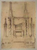 Cattedra cosmatesca con colonnine tortili e sedile d'eta classica: basilica di S. Giovanni in Laterano, chiostro: Roma