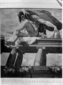 Figura di ignudo di Pellegrino Tibaldi: sala di Ulisse, particolare nell'angolo della volta: palazzo universitario, accademia delle scienze: via Zamboni 31, Bologna