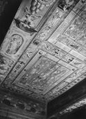 Decorazioni del soffitto ligneo, particolare: sala di Camilla prima del restauro: biblioteca universitaria: Bologna