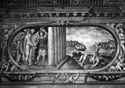 David indossa l'armatura e uccide Golia: sala di Davide dopo il restauro: biblioteca universitaria di Bologna