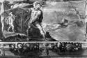 Metabo getta la lancia a cui ha legato Camilla oltre il fiume Amaseno: sala di Camilla dopo il restauro: biblioteca universitaria di Bologna