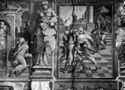 Parte della finta nicchia architettonica sinistra e Daniele che interroga i Vecchioni smascherandone l'inganno: sala di Susanna: biblioteca universitaria: Bologna