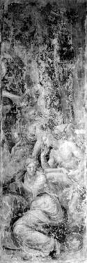La morte di Adone, frammento di un affresco in un muro interno: Palazzina della Viola: Bologna